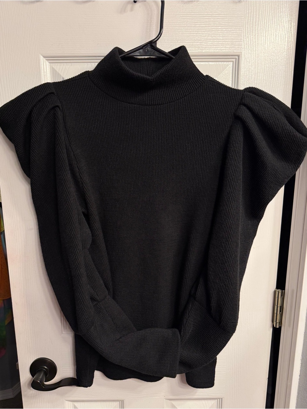 Express Black Puff-Sleeve Mock Neck Sweater